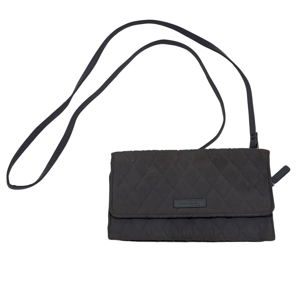 Vera Bradley Gray Quilted Microfiber All in One Travel Crossbody Wallet Bag Zip